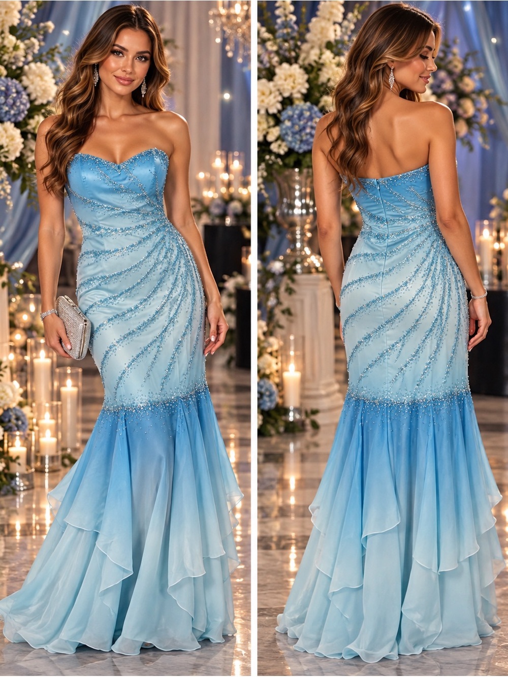 Girls' Sky Blue Beaded Formal Dress